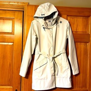 Helly Hansen Womens white rain tench coat, size large.